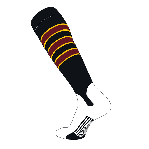 TCK Elite Baseball Knee High Stirrup Socks (D, 5in) Black, Gold, Cardinal (M)