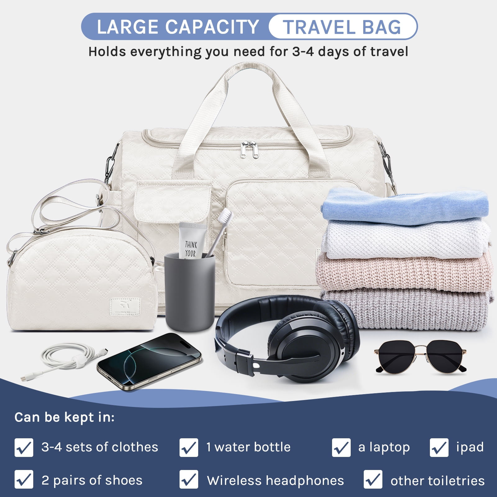 Joyway 2-Piece Expandable Foldable Duffle Bag Set with Wet Pocket and Shoe Compartment, Waterproof Travel and Gym Bags for Men & Women