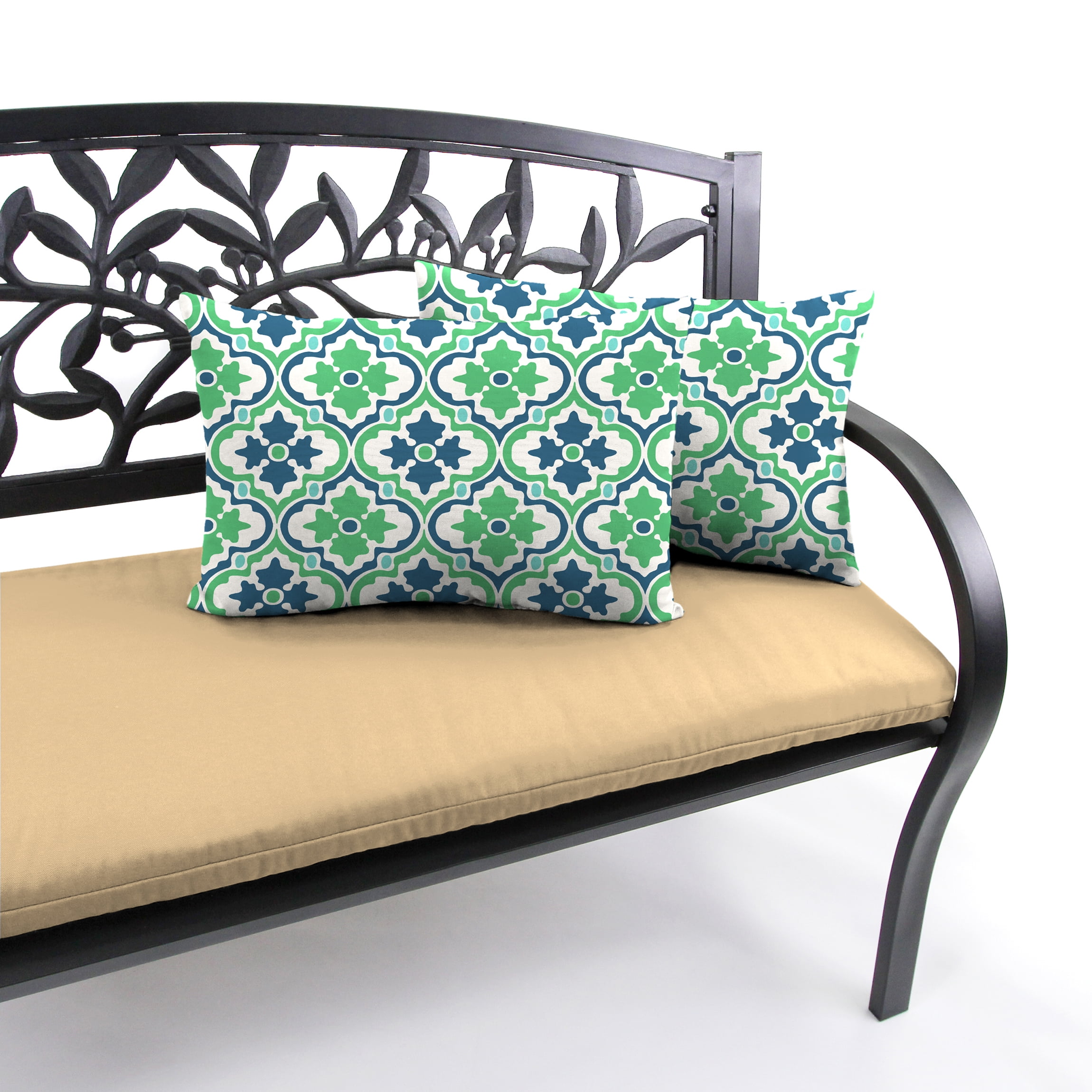 Jordan Manufacturing 12" x 18" Vesey Sea Mist Blue and Green Quatrefoil Rectangular Outdoor Lumbar Throw Pillow (2 Pack)