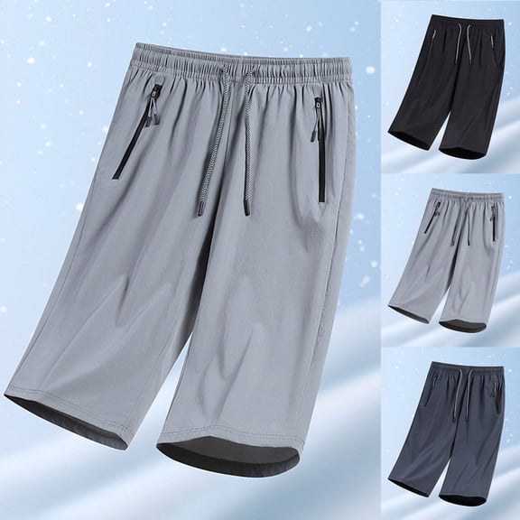 FRSASU Capris for Men's Summer Athletic Casual Joggers Pants Outdoor Loose Elastic Waist Sweatpants with Pockets Gray