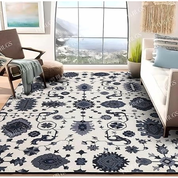 Juno White 5' X 8' Area Rug Handcrafted Motif Floral Design Oriental Traditional Design Non-Shedding Fine Wool Pile & Easy-Care Areas in Living Room Bedroom