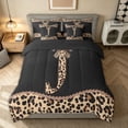 thumbnail image 3 of Homewish Fashion Initial Letter Bedding Comforter Set 7pcs for Girls Women, Cheetah Print Monogrammed J King Bedding Sets, Black Reversible, 3 of 9