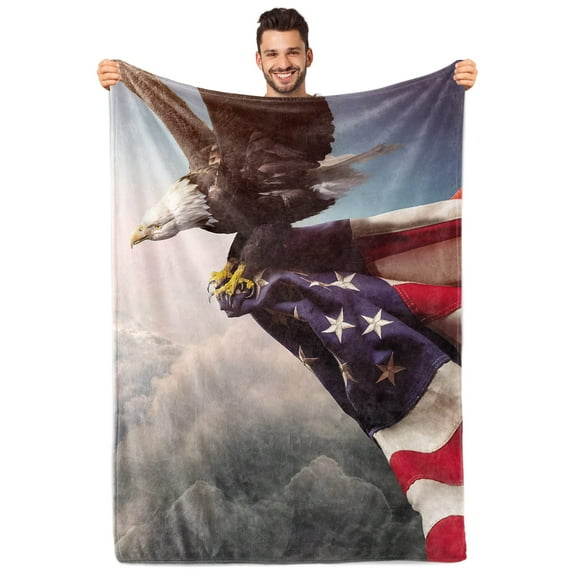 Kainsy American Eagle Flag Blanket, Flannel Fleece Eagle Blanket Soft Cozy Plush Fleece Blanket Gifts for Adults and Kids Plush Warm Throw Blanket for Bedroom Living Room Sofa Couch " inch(30"x40")