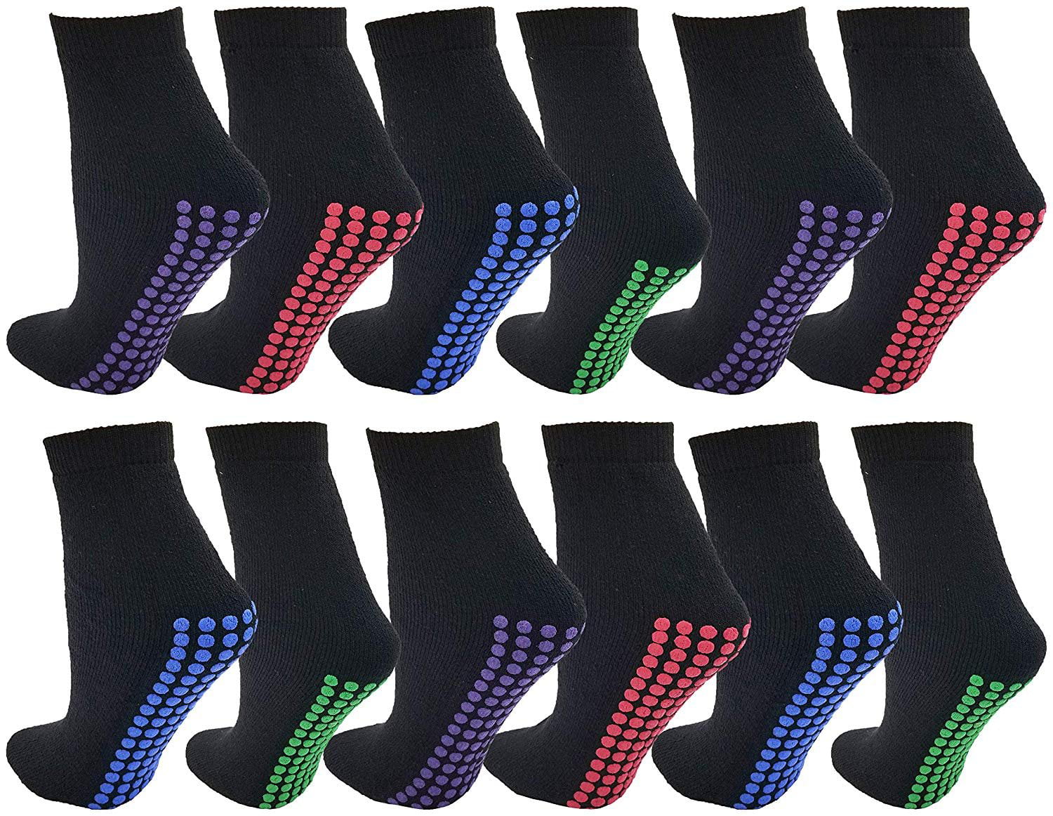 6 Pairs Girls Cotton-Rich Black Trainer Socks with Sole Grippers 