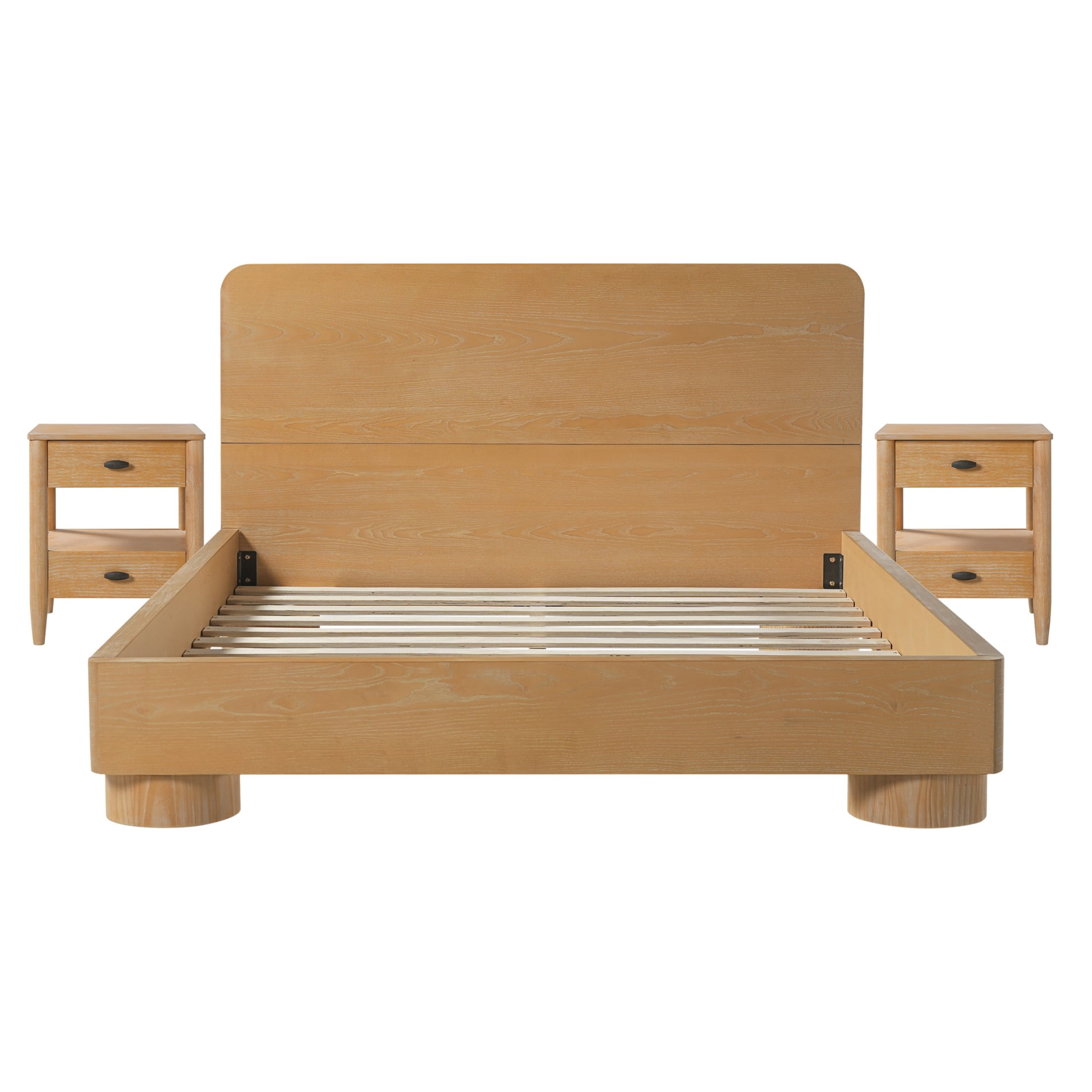 Christopher Knight Home Modern Bedroom Furniture Set, Queen Wood Platform Bed with 2 Nightstands, Natural