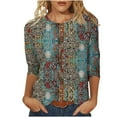 thumbnail image 2 of Neewe Womens 3/4 Long Sleeve Tops Casual Shirts for Women Summer Flower Printed T Shirt Crewneck Tee, 2 of 5