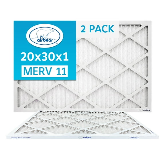 20x30x1 Air Filter MERV 11 (2-Pack) TRION Air Bear Pleated HVAC Air Filters Replacement (Actual Size 19.5 x 29.5 x .75)