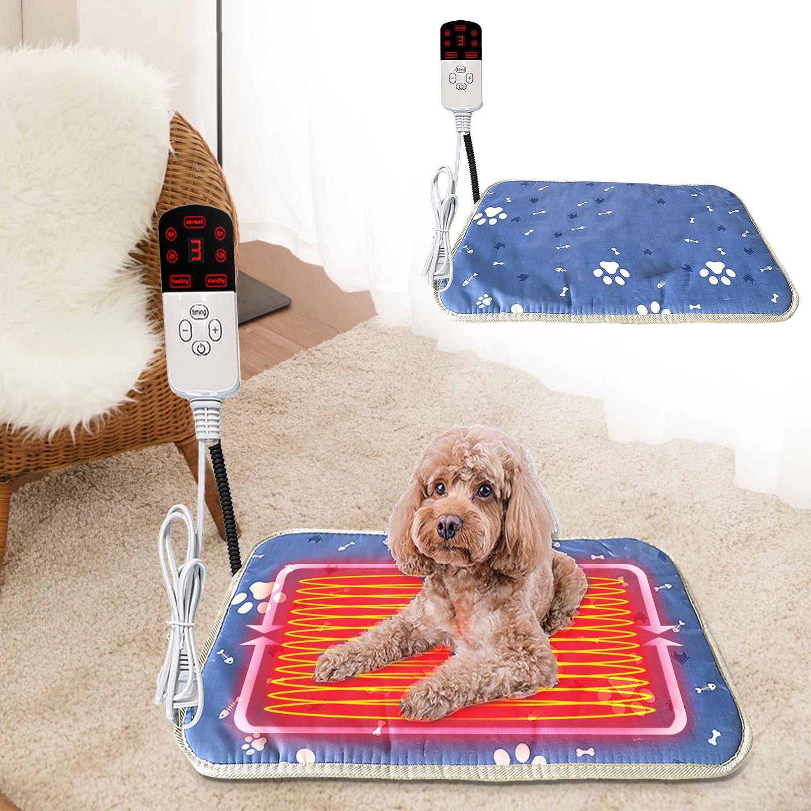 17.7×17.7in Constant Temperature Pet Heating Blanket, Polyester Adjustable High Low Temp Electric Warm Heating Pad for Kitten Puppy Pets Cold Weather Use