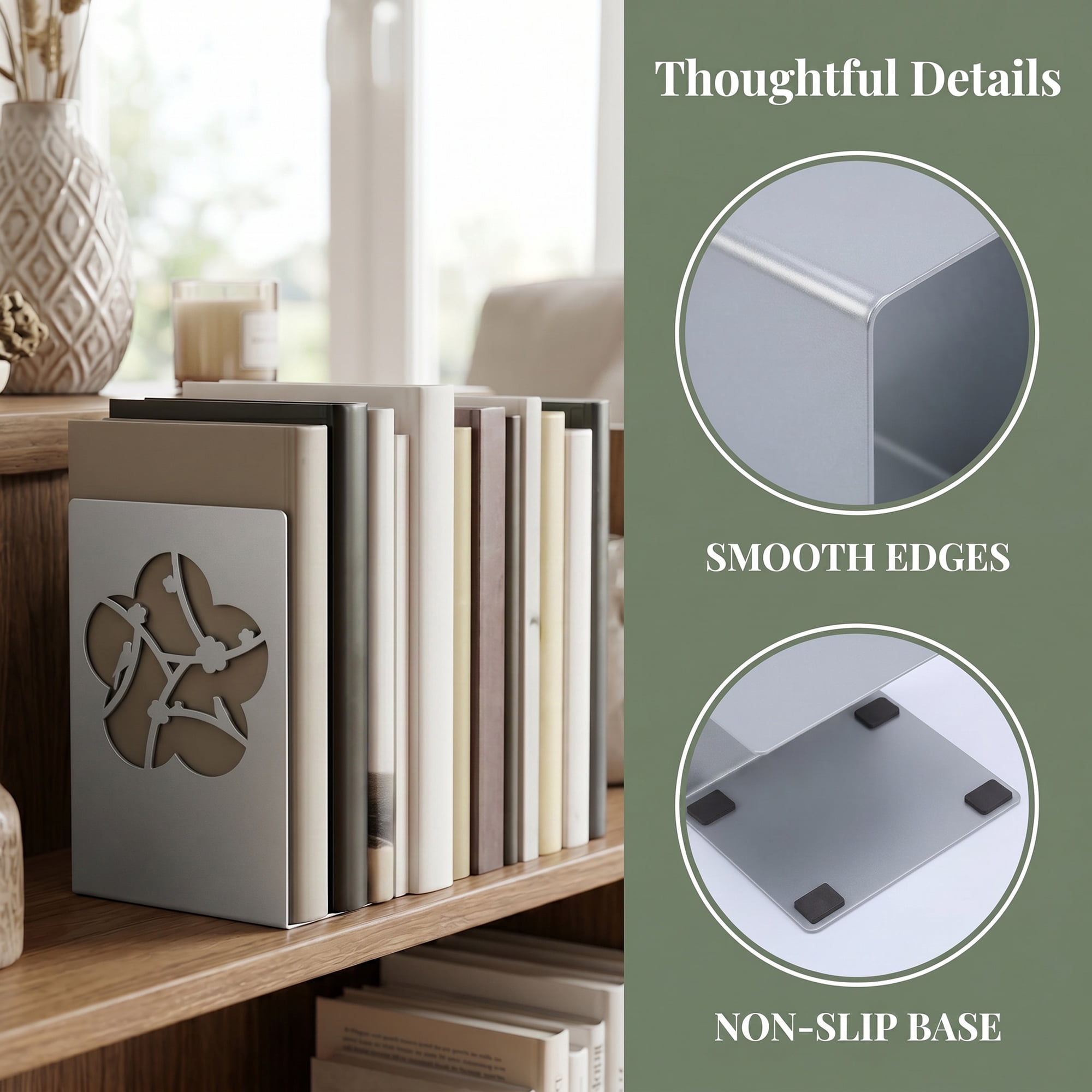 Unique Bargains 2Pcs Metal Laser Cut Tree Design Bookends Grey Flowers 7.9*4.3*6.7inch