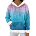 thumbnail image 4 of Hoodies For Women Oversized Winter Plush Cute Gradient Print Flannel Hooded Sweatshirt Trendy Fall Winter Clothes Cozy Pullover,Blue,M, 4 of 7