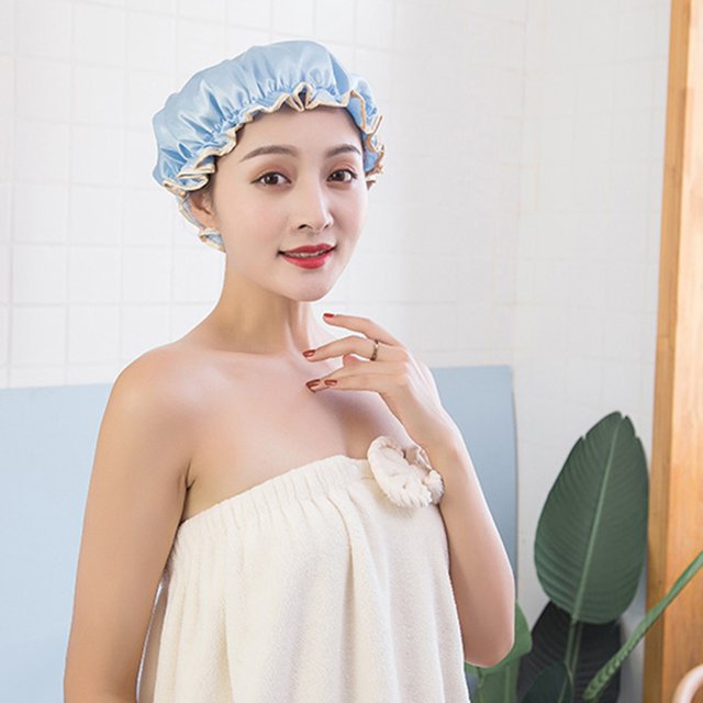 Djiypn Bonnet de Douche Élastique, Imperméable à Double Couche Réutilisable, Bonnet de Douche Épaissi pour Femmes (Lot de 1, Bleu)