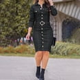 thumbnail image 2 of Women's Denim Dress Long Sleeve Slim Fit Button Front Lapel Belted Casual Elegant Stylish Comfortable Flattering Trendy, 2 of 2