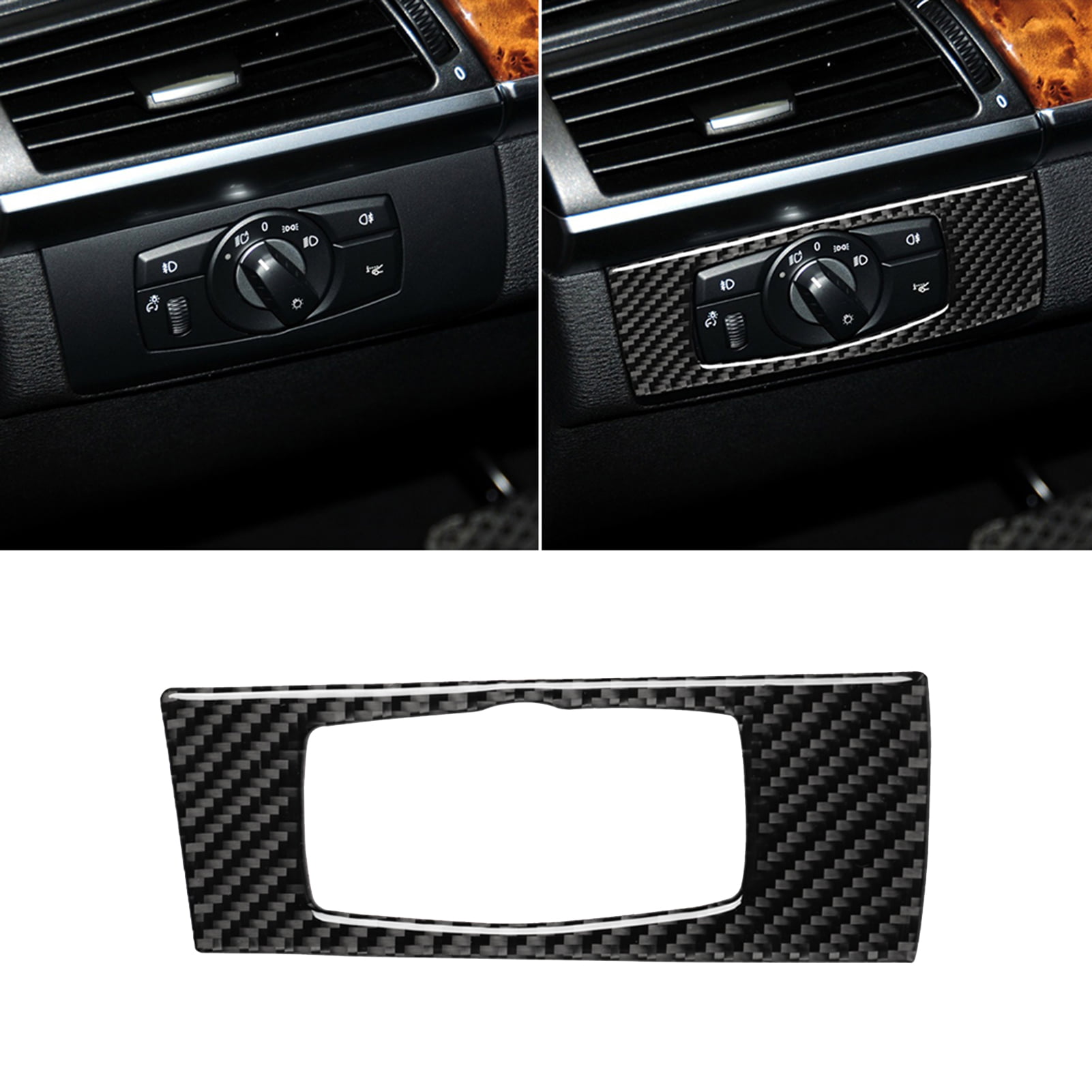 For BMW E70 X5  X6 2008-2013 Carbon Fiber Interior Headlight Switch Frame Trim