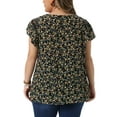 thumbnail image 3 of Agnes Orinda Women's Plus Size Floral Tops Pleated Front Crew Neck Tulip Sleeve Summer Dressy Blouse 2X Black, 3 of 6