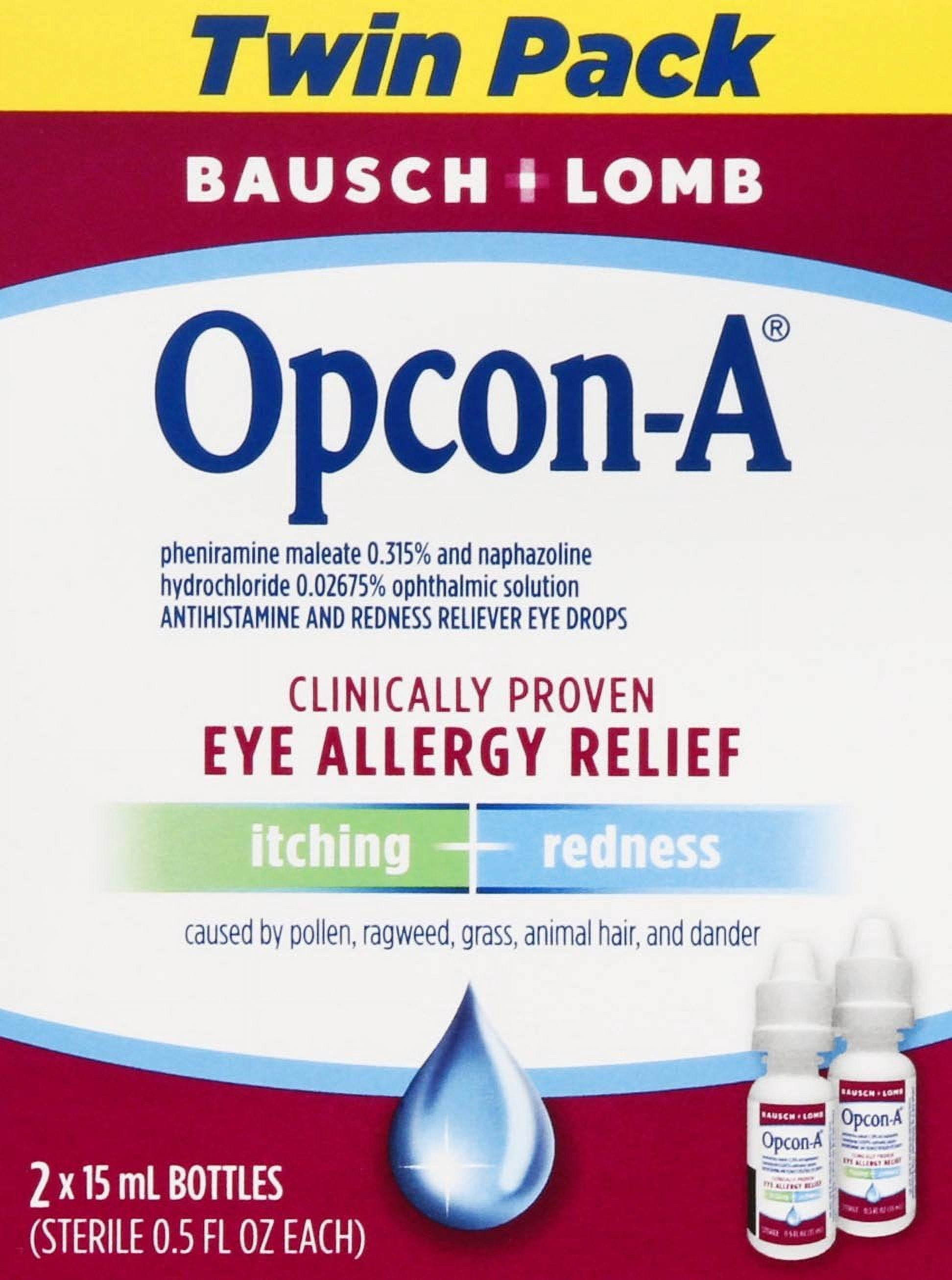 Opcon-A Eye Allergy Relief Drops for Itchy Red Eye Relief with Antihistamine & Redness Reliever, 0.5 fl oz, 2 Pack