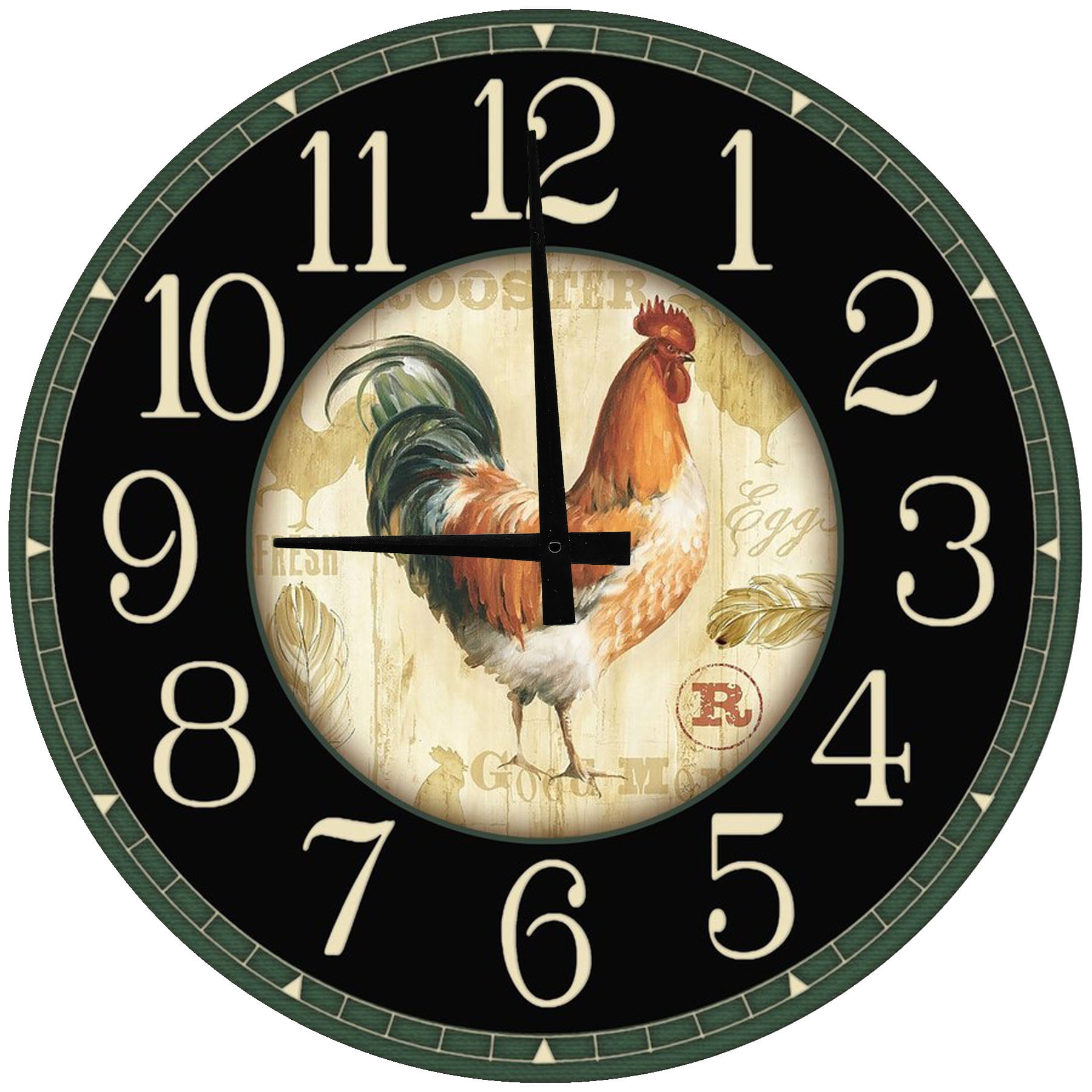 Round Wood Wall Clock Chicken Rooster Farmhouse Farm Fresh Large Clock