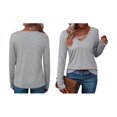 thumbnail image 3 of Camiseta de Larga con Cuello en V para Mujer, Estilo Casual, Cómoda, Elástica, de Color Liso. Gris XXL, 3 of 6
