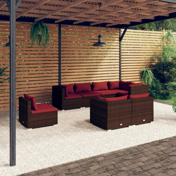 vidaXL 8 Piece Patio Lounge Set with Cushions Poly Rattan Brown
