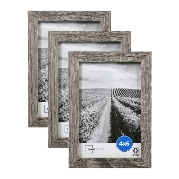 Mainstays 4x6 Tabletop Picture Frame, Linear Gallery Style, Rustic Gray Finish, Set of 3