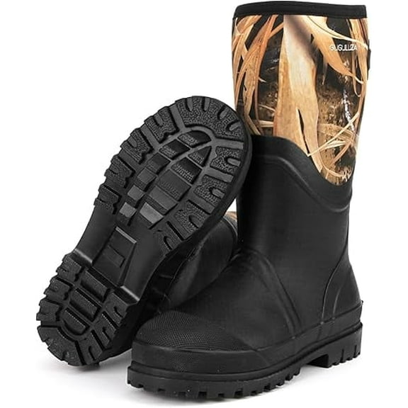 GUGULUZA Hunting Rubber Boots, Waterproof Hunting Boots with 6 mm Neoprene for Men, Insulated Rain Boots for Outdoors, Camo 7 Wide Women/6 Wide Men