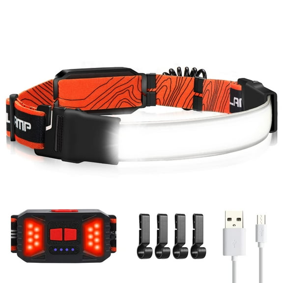 LED Headlamp Flashlight, 1000LM 230°Wide-Beam USB Rechargeable Head Light with Taillight(Individual Control) & 4 Clips Waterproof Headlight Headlamps for Running, Cycling and Camping