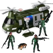 ToyHub Military Vehicles Toy Set of Friction Powered Transport Helicopter with Light and Sound Siren, and Soldier Army Men Action Figures for Kids