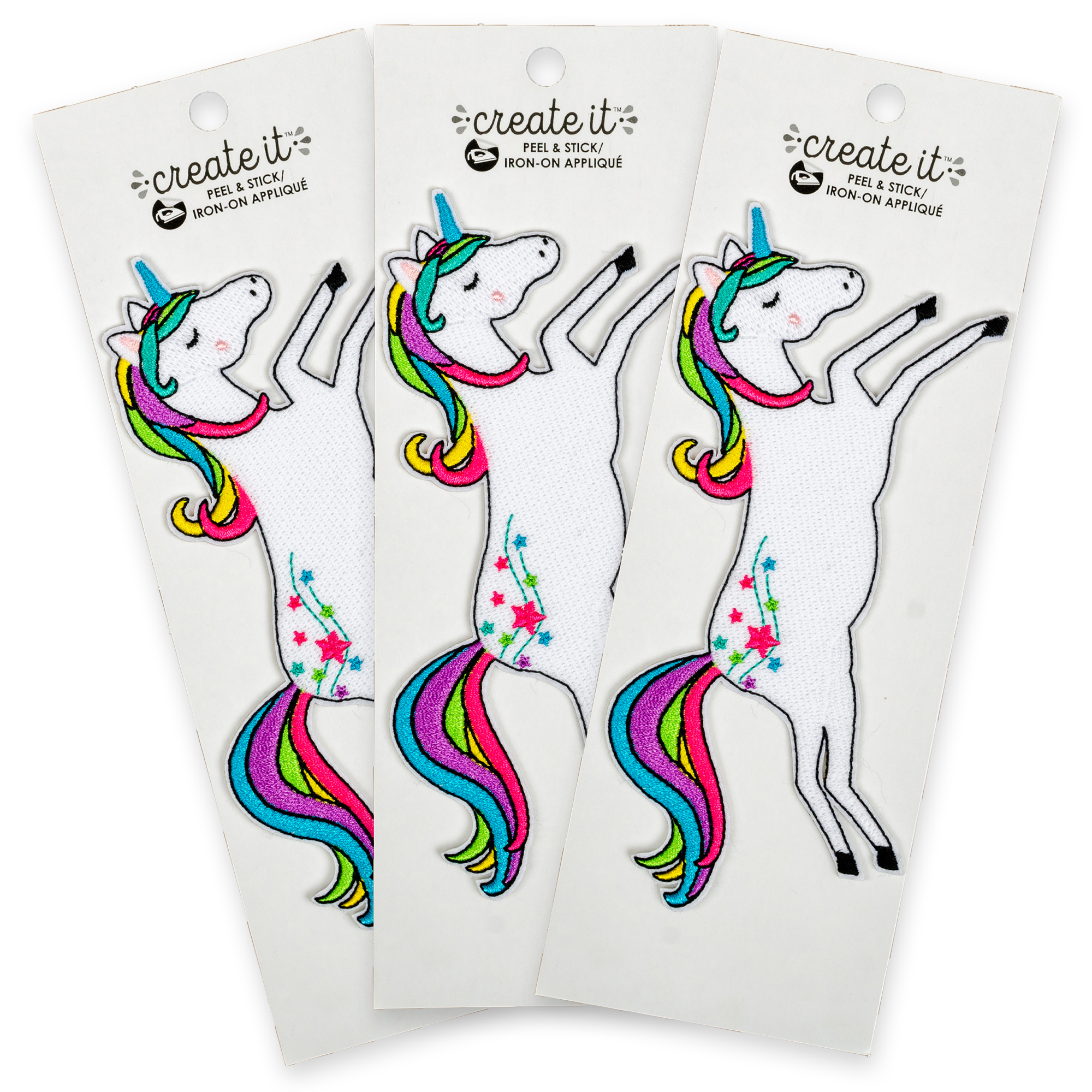Create It Large Unicorn Applique – Peel & Stick or Iron-on; Multicolor 2.75in Tall, 3 Pieces