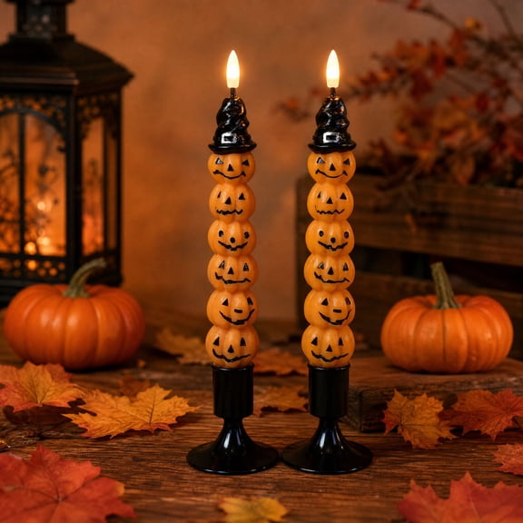 Dreisshy Halloween Ghost Flameless Candles, Battery Operated LED Flickering Flameless Pillar Candles Spooky Halloween Decorations, colorful
