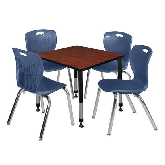 Regency 30 Square Adjustable Classroom Table- Cherry & 4 Andy 18 Stack Chairs- Blue