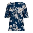 thumbnail image 4 of LYXSSBYX Linen Shirts for Women Women's Casual Round Neck Casual Button Printed Short Sleeve Blouse Short Sleeve Round Neck Blouse/Shirt, 4 of 5