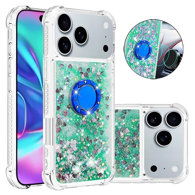 GANGXUN Funda Glitter Líquida para iPhone 17 Pro con Anillo Brillante, TPU Antichoques y Esquinas Reforzadas, Soporte