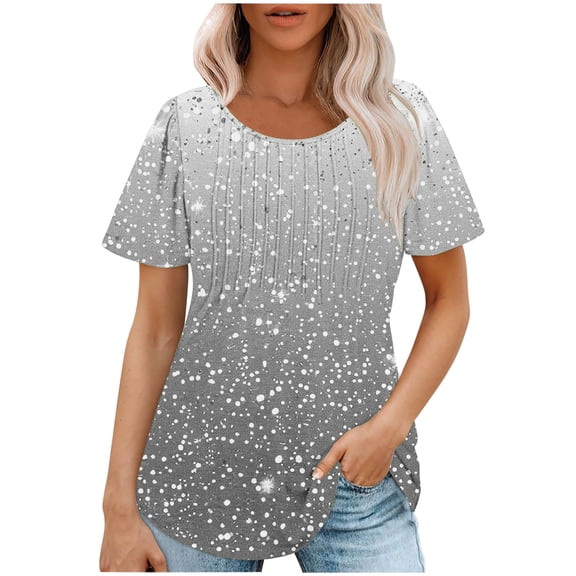 Tnhcen Women's Casual Loose Fit Short Sleeve Ruffled Front Blouse | Gradient Color Summer Tops | Stretchy Breathable (S-2XL) | Daily Wear & Weekend Casual