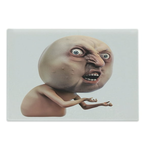 Humor Cutting Board, Scary Internet Meme with Why You No Expression Angry Trolling Chat Digital Design Print, Decorative Tempered Glass Cutting and Serving Board, Large Size, Peach, by Ambesonne