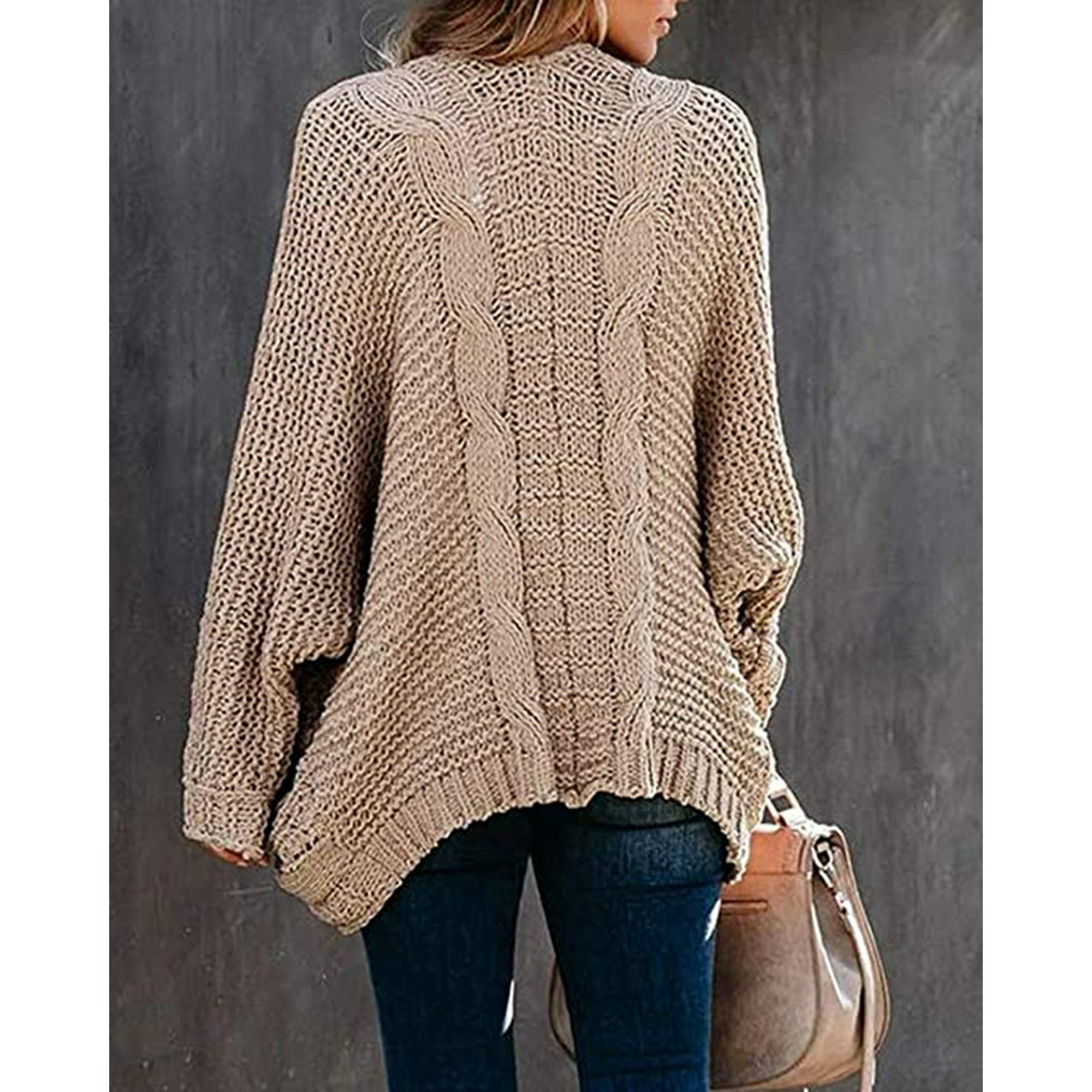 Women Open Front Long Sleeve Chunky Knit Cardigan Sweaters Outwear