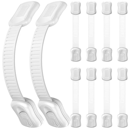 ABCPOW Baby Locks 10 Pack Child Safety Cabinet Proofing,Safe Quick & Easy 3M Adhesive Cabinet Drawer Door Latches No Screws&Magnets Multi-Purpose Locks Straps for Furniture Kitchen Ovens Toilet Seats