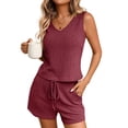 thumbnail image 3 of Bovxnpu 2 Piece Lounge Set for Women V Neck Sleeveless Tank Elastic Waist Shorts 2Pc Set, 3 of 7
