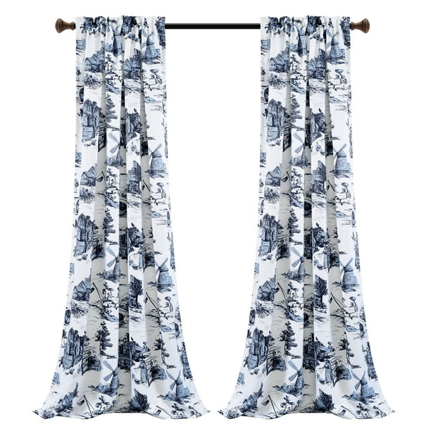 Lush Decor French Country Toile Room Darkening 84 X 52 2 Header White 100 Polyester 3 Rod Pocket Pair Window Panel Com Lush Decor French Country Toile Room, French Toile Curtains