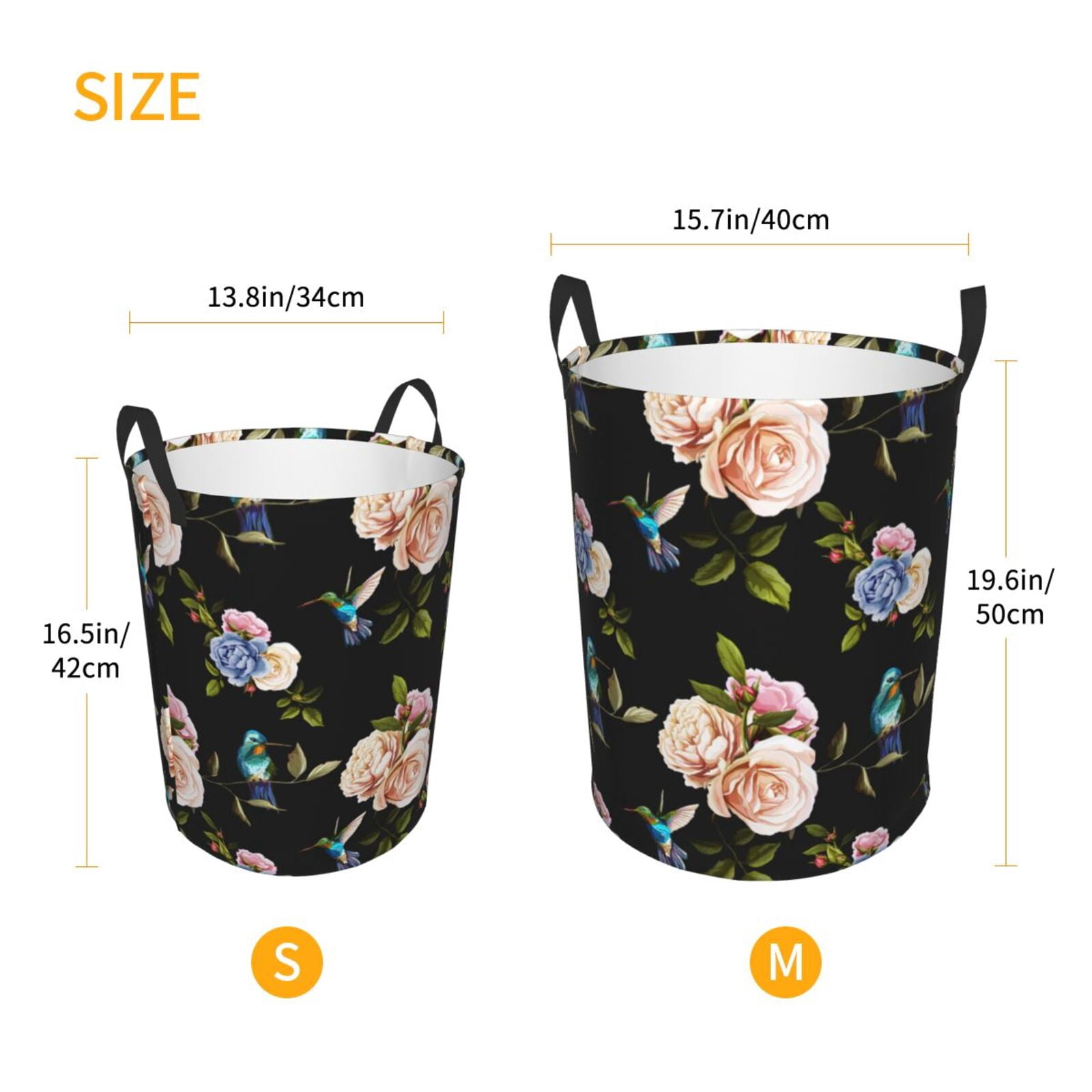 Large Laundry Basket with Handles - Hummingbird Carnation Black Kids Baby Dirty Clothes Laundry Hamper for Bedroom Aesthetic