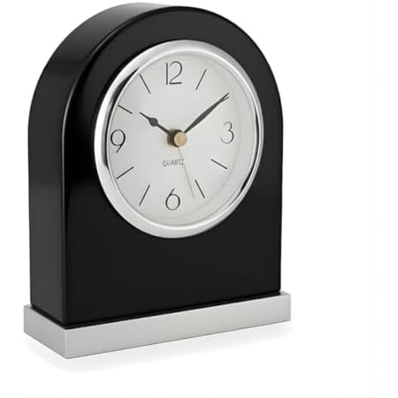 Alarm Clocks for Bedrooms – Luxury Black Lacquer Mantel Clock with Snooze & Light, Analog Desk or Nightstand Clock for Home, Office, or Fireplace – Precision German Quartz Movement