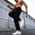 thumbnail image 5 of Men's Linen Jogger Pants, Elastic Waist with Drawstring, Casual Tapered Trousers with Cuffed Ankles Black M, 5 of 6