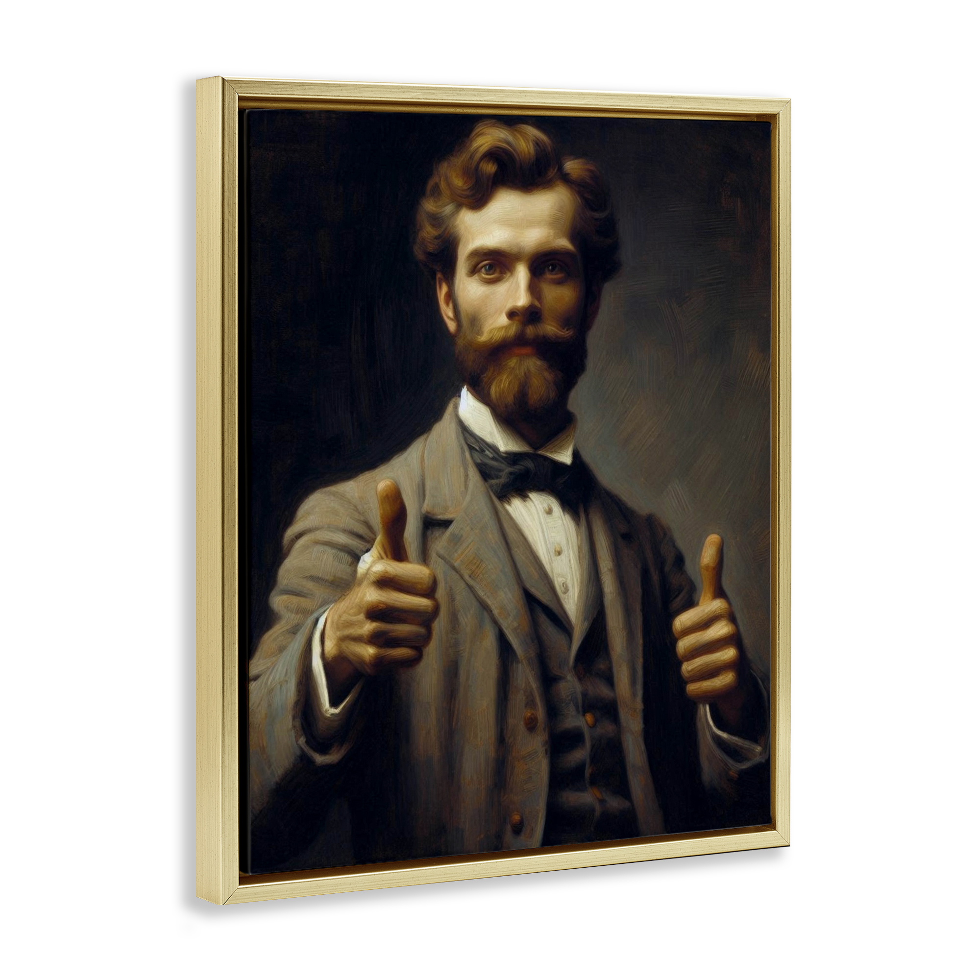 Funny Thumbs Up Gentleman Gold Framed Floater Canvas Wall Art, design by Lettered and Lined