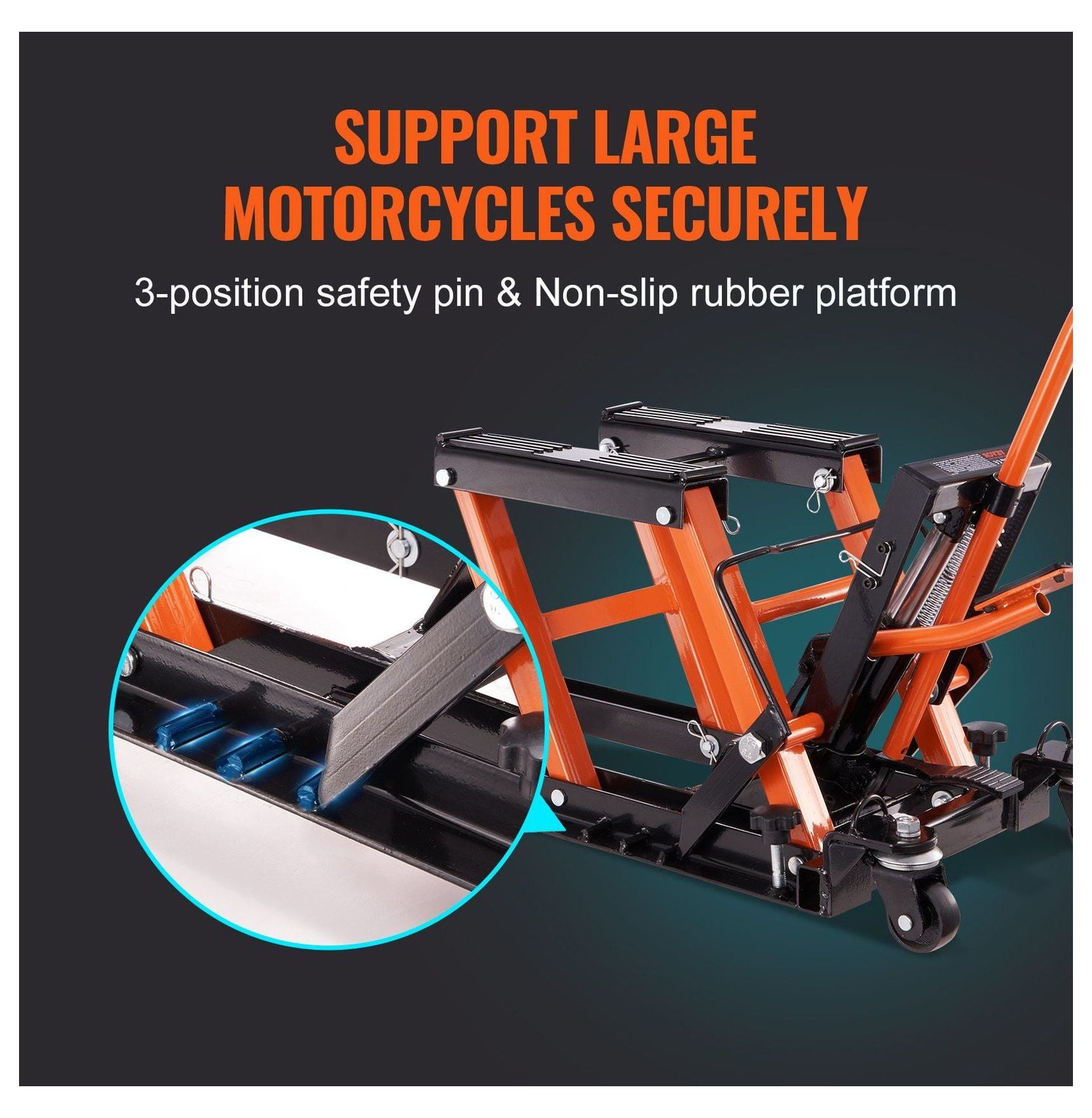 Hydraulic Motorcycle Jack Stand, 1500LB Capacity Scissor Lift for ATV/UTV, Foot-Operated with Wheels