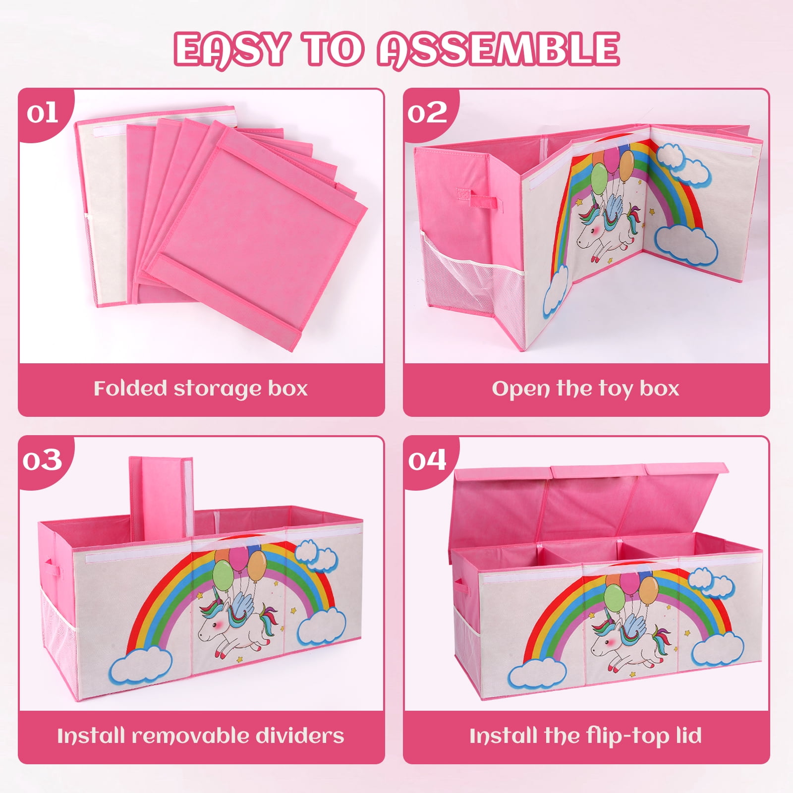 FIIOEOY Extra Large Toy Box, Collapsible Storage Organizer with Lids, Sturdy Unicorn Toy Chest for Boys Girls, 40"x16"x16" Kids Storage Bin Box Baskets for Living Room, Playroom, Bedroom, Nursery