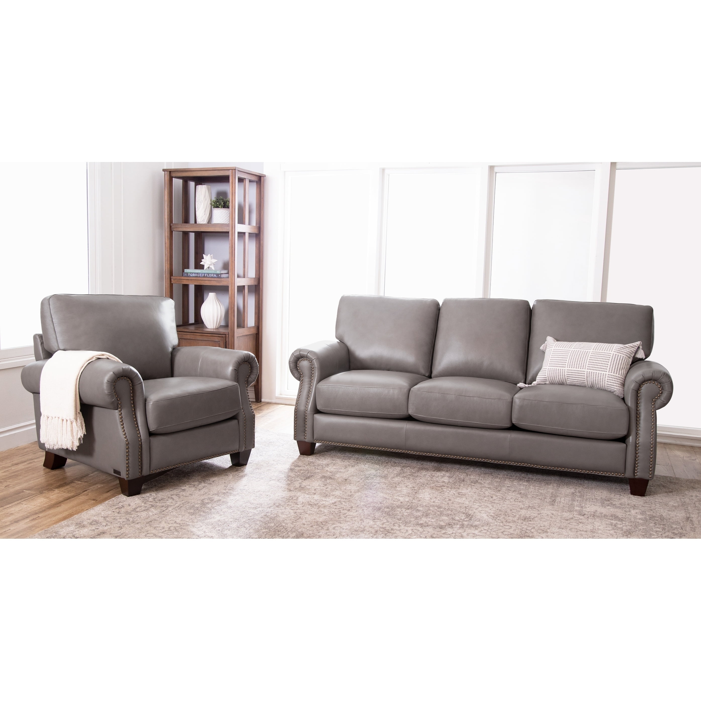 Abbyson Landon Top Grain Leather 2 Piece Living Room Set Com