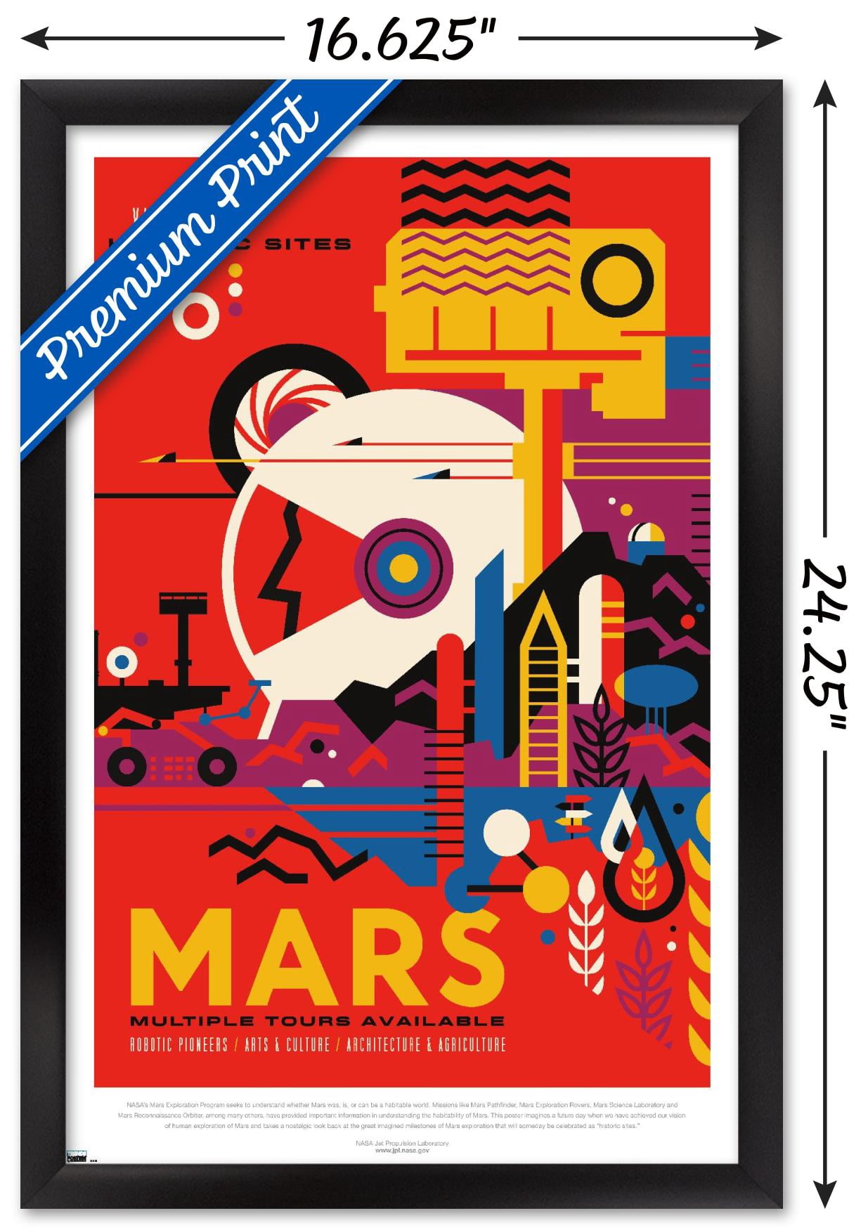 NASA - Mars Travel Poster Wall Poster, 14.725" x 22.375" Framed