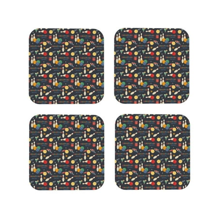 

Pofeuu Christmas Holiday Bowling Print Coasters for Drinks 4Pack PU Leather Coasters Bar Drink Coasters for Tabletop Protection Furniture from Damage-Square