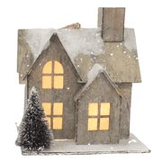 Holiday Time Light LED Paper Beige House Ornament. Holly Holidays Theme. Brown Color House. Light Up House Ornament