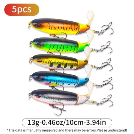 5-Pack 13g 10cm Topwater Pencil Lures – Premium Hard Baits with Floating Rotating Prop Tail for Explosive Strikes on Bass Trout & More in Freshwater & Saltwater