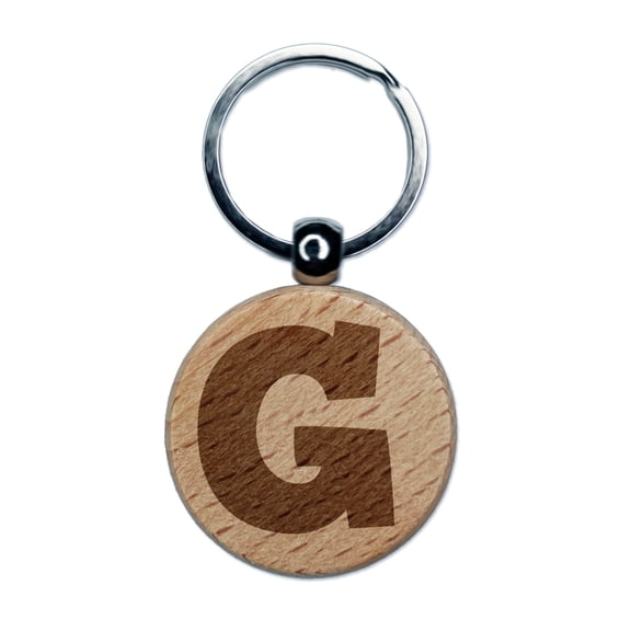 Letter G Uppercase Fun Bold Font Round Keychain Charm Tag - Engraved Wood