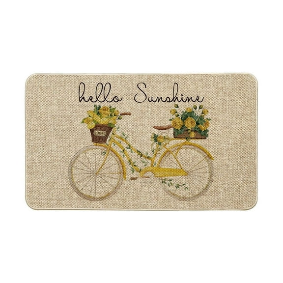 Sm:)e Hello Sunshine Eucalyptus Lemon Bicycle Doormat 17 x 29 Inch Decorative Low-Profile Entry Floor Mat Indoor Outdoor Rug